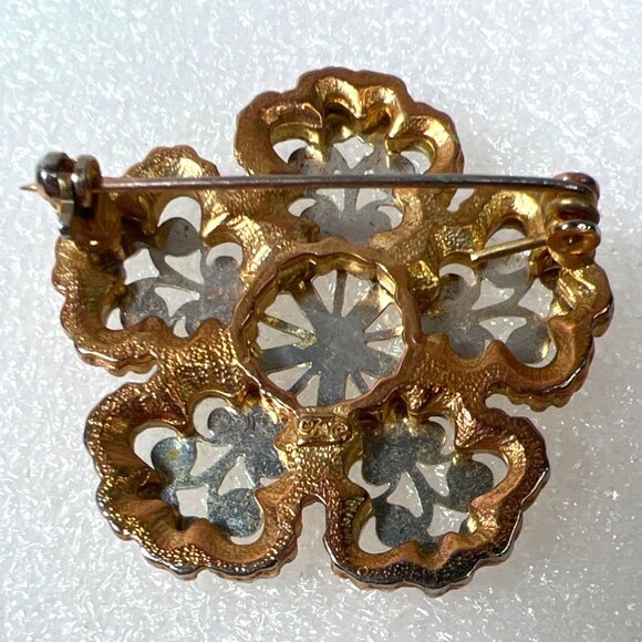 Vtg Mid-Century Filigree Snowflake Brooch Pin Silver-Tone and Brassy-Gold Marked - Picture 6 of 10